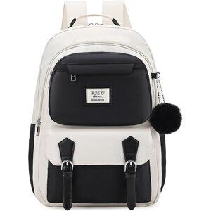Girls Black Beige 15.6in Laptop Kids Backpack For Middle School College Students